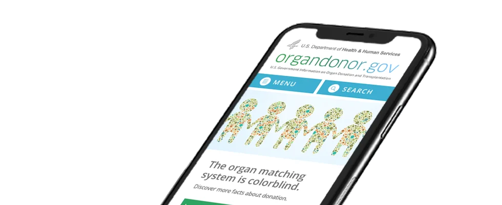 Organdonor.gov interface on mobile