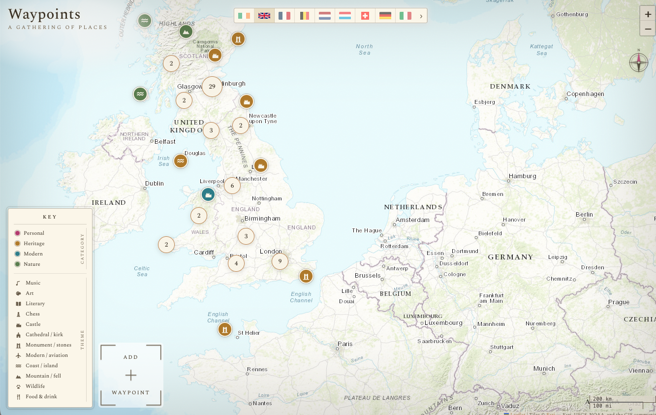Waypoints — European map overview with all pins